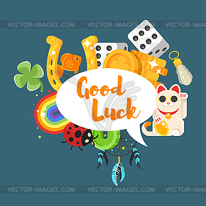 Flat style set of luck objects - vector image