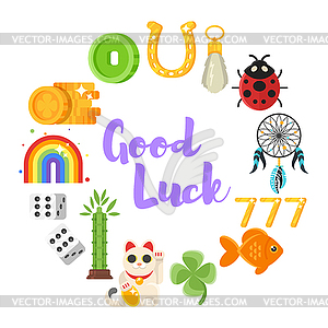 Flat style set of luck objects - vector image