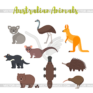 Flat style set of Australian animals - vector image