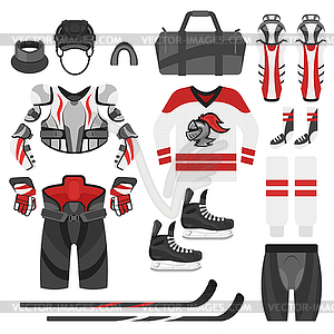 Flat style set of hockey equipment - vector clipart