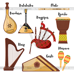 Flat style set of various traditional folk musical - vector clipart