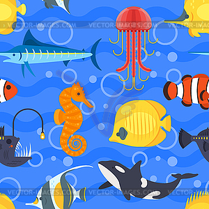 Flat style seamless pattern with exotic fish - vector clipart