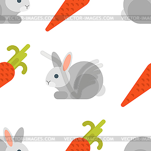 Flat style seamless pattern with rabbit and carrot - vector clipart