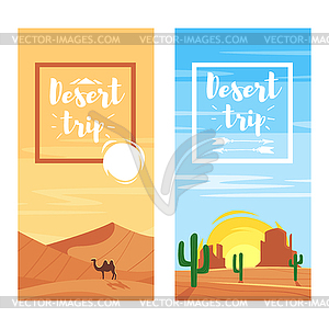 Cartoon style template for flyers for desert trip - stock vector clipart