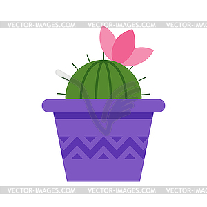 Flat style cactus in pot with pink flower - vector image