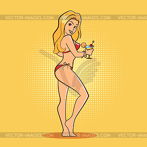 Pop art young woman in swimsui - vector clipart / vector image