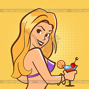 Pop art young woman in swimsui - vector image