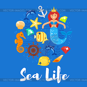 Flat style sea life - vector image