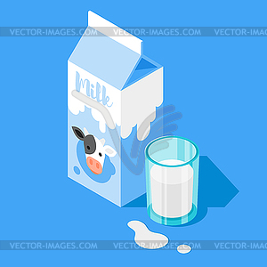 3d isometric milk packing and glass of - vector clipart / vector image