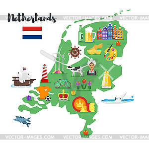 Flat style Netherlands map with Holland n - vector clip art