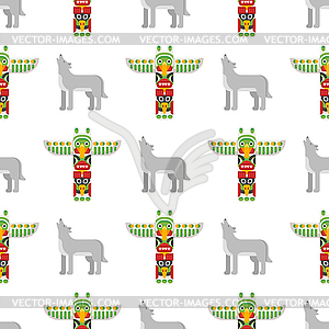 Flat style seamless pattern with tribal totem and - vector clipart