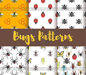 Flat style set of patterns with bug - color vector clipart