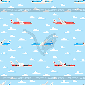 Flat style seamless pattern with plane - vector clipart