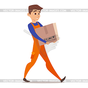 Happy cartoon character of home mover worker - vector clipart