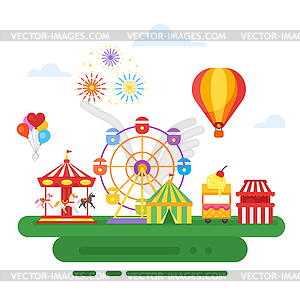 Flat style amusement park for kids - vector image