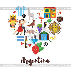 Flat style heart shape composition of Argentina - vector clipart