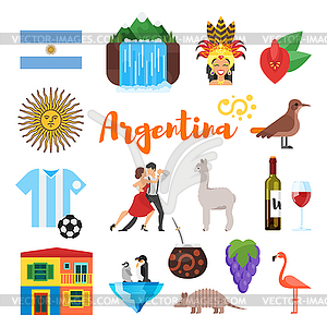 Flat style set of Argentina national cultural - vector clipart