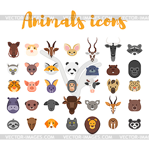 Flat style set of animal web icons - vector EPS clipart