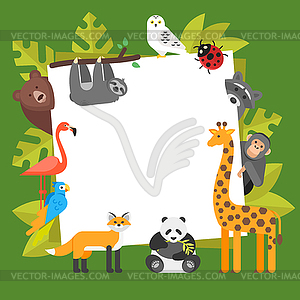 Zoo animals. Template for banner - vector image