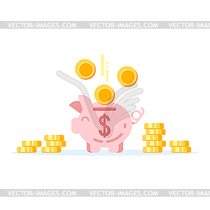 Piggy bank with golden coins - vector EPS clipart
