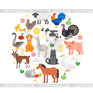 Round composition of farm animals icons - vector image