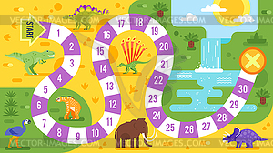 Kids board game with dinosaurs template - vector EPS clipart