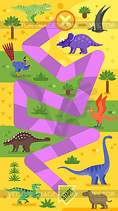 Kids board game with dinosaurs template - vector image