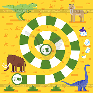 Kids board game with dinosaurs template - stock vector clipart