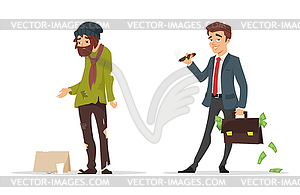 Cartoon style characters. Poor and rich man - vector EPS clipart