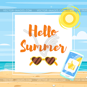 Banner template with colorful beach elements around - royalty-free vector image