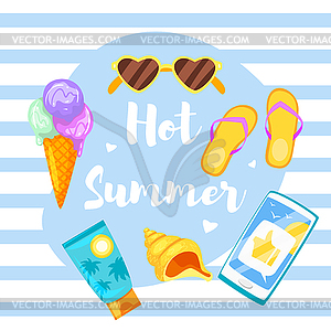 Banner template design with colorful beach elements - vector clipart