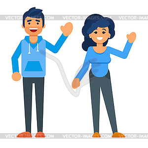 Happy characters man and woman - vector clipart