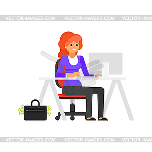 Businesswoman at her workplace - vector clipart