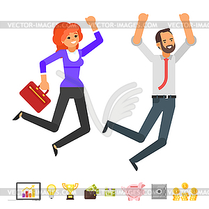 Business characters jumping of success - vector image