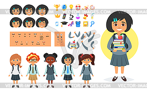 School girl character generator - vector clip art