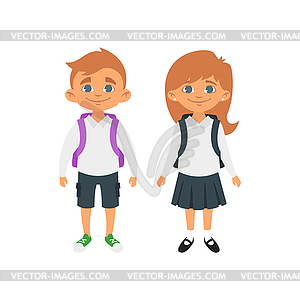 Мальчик и девочка в школьной форме - изображение векторного клипарта
