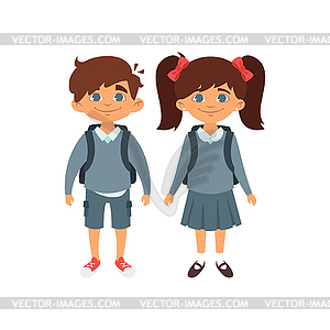 Boy and girl in school uniform - vector image