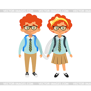 Мальчик и девочка в школьной форме - клипарт в векторном виде