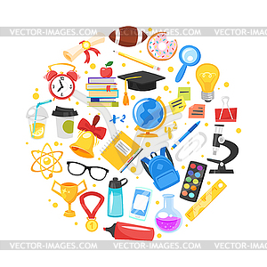 Round composition of school symbols - vector clipart