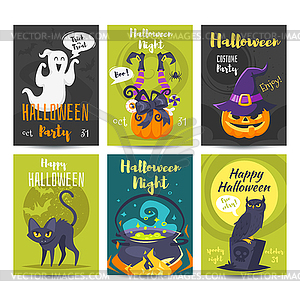 Шаблон для дизайна плакатов на Хэллоуин - цветной векторный клипарт