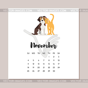 Dog 2018 year calendar - vector image