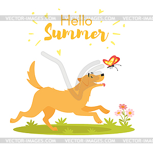 Dog with butterfly - royalty-free vector clipart