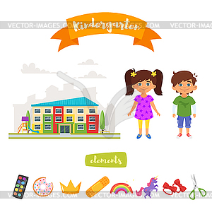 Kindergarten set of elements - vector clip art