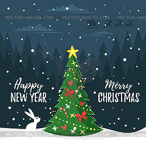 Christmas New Year greeting card - vector clipart