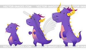 Cute purple dragon - vector clipart