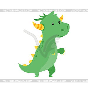 Cute green dragon - vector image