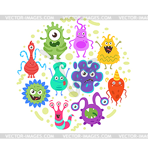 Colorful funny bacteria characters - vector clipart