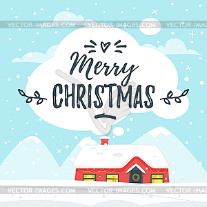 Winter background with house - vector image