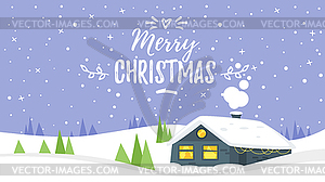 Winter background with house - vector image