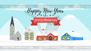 Winter background with houses - vector clip art